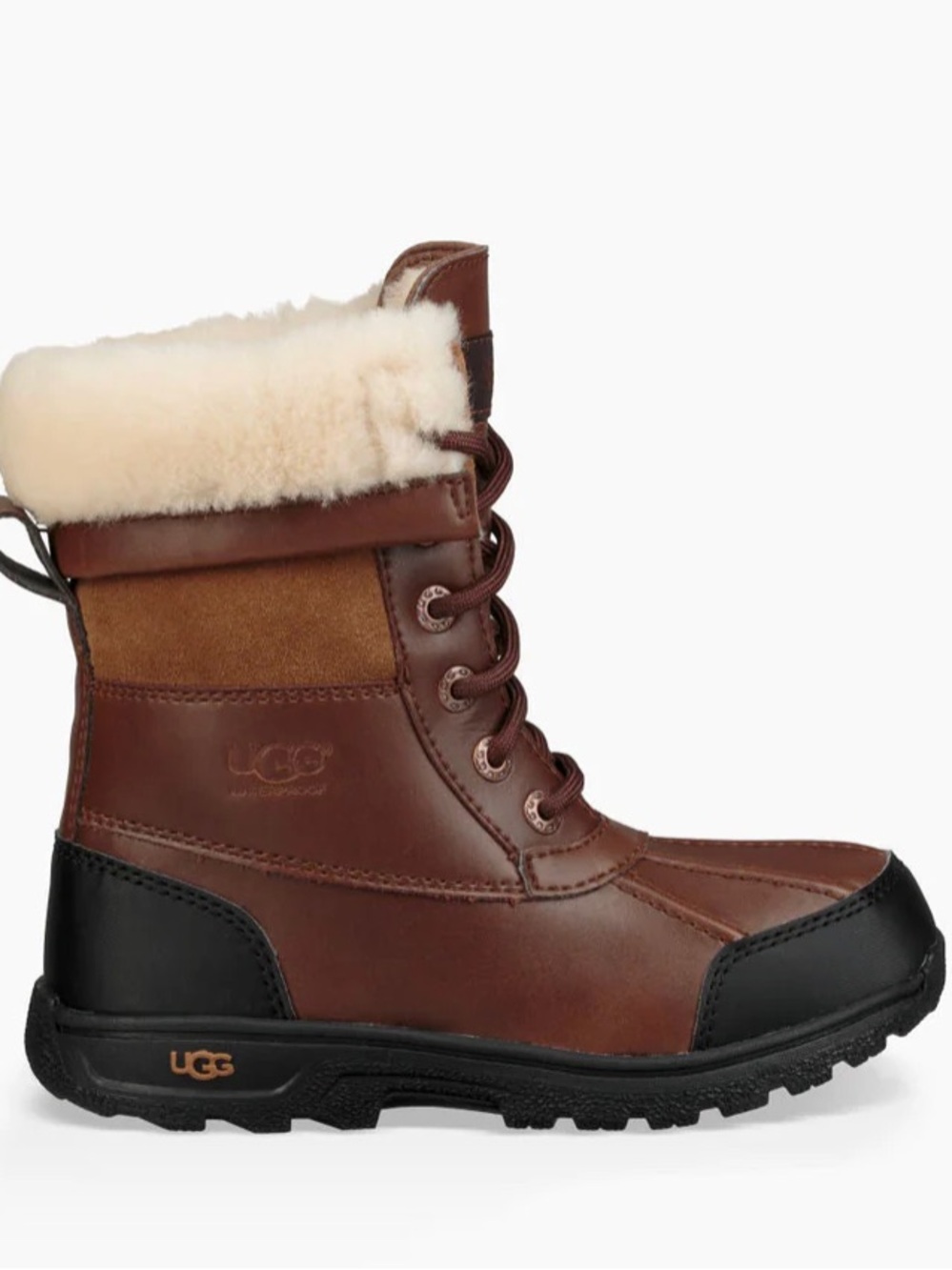 UGG BUTTE II Kids Brown Leather Lace-Up Winter Boot